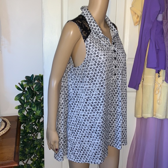 Plus size 1X black lace grey sleeveless tunic shirt top 1X - Picture 6 of 12